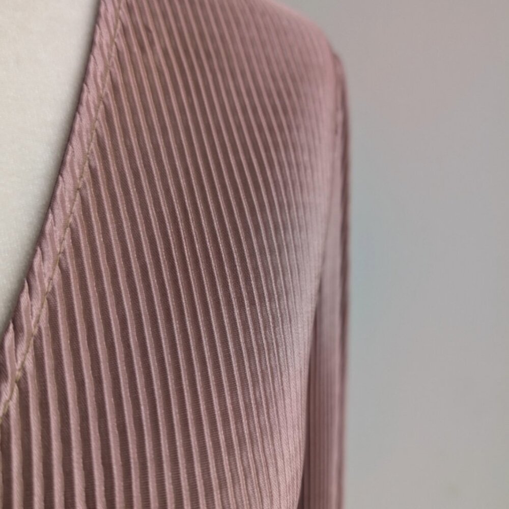Zara Pleated Plisse Long Sleeve Blouse Dusty Taupe - Picture 3 of 5